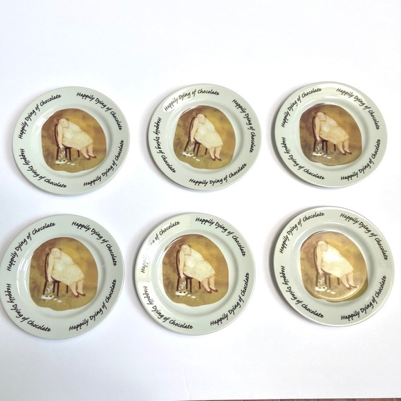 Erika Oller ‘Happily Dying of Chocolate’ Small Plates-Set of 6 - Picture 3 of 12